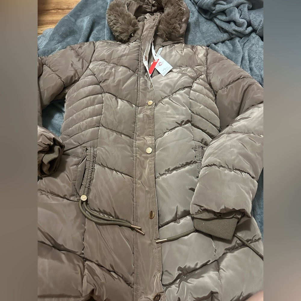 Red marine long puffer jacket sz L nwt